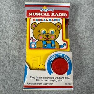 Shelcore Shelykins Musical Wind-Up Radio Toy Moving Eyes Bear Face 1987